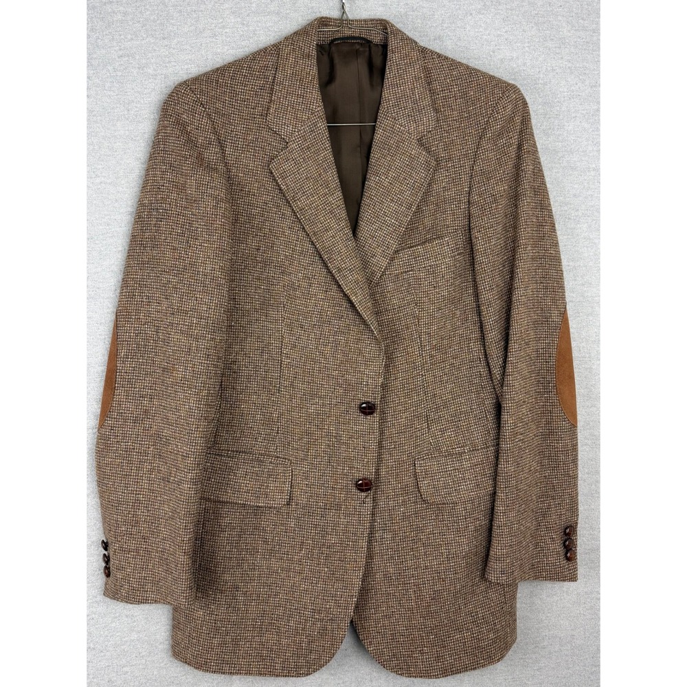 Woodmere Mens Brown Tweed Blazer Sport Coat Elbow Patches Micro Check 38R